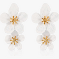 White Flower Statement Earring - Gold Center