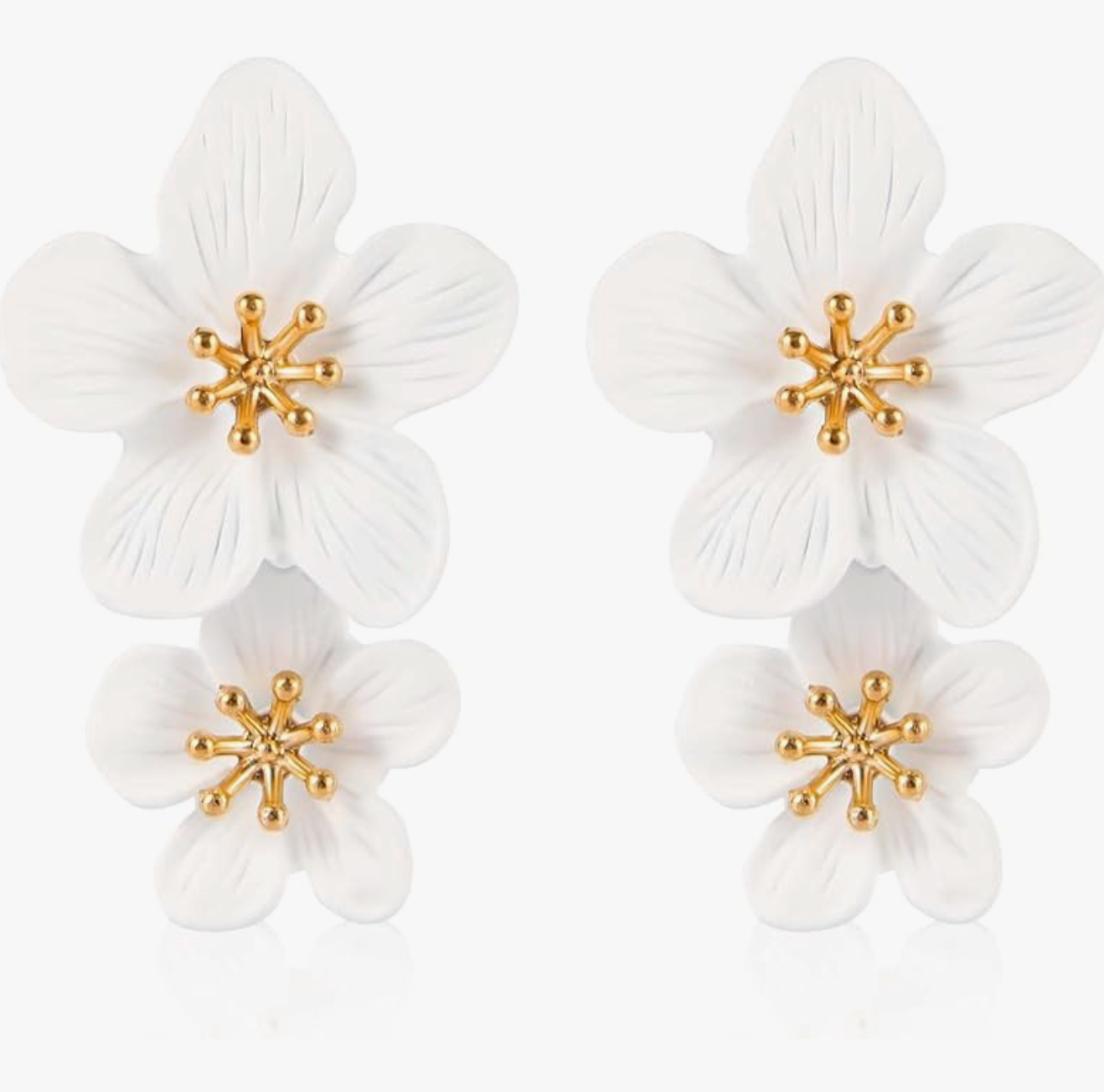 White Flower Statement Earring - Gold Center