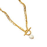 Pearl Toggle Necklace - 18K Gold Plated Layered Chain