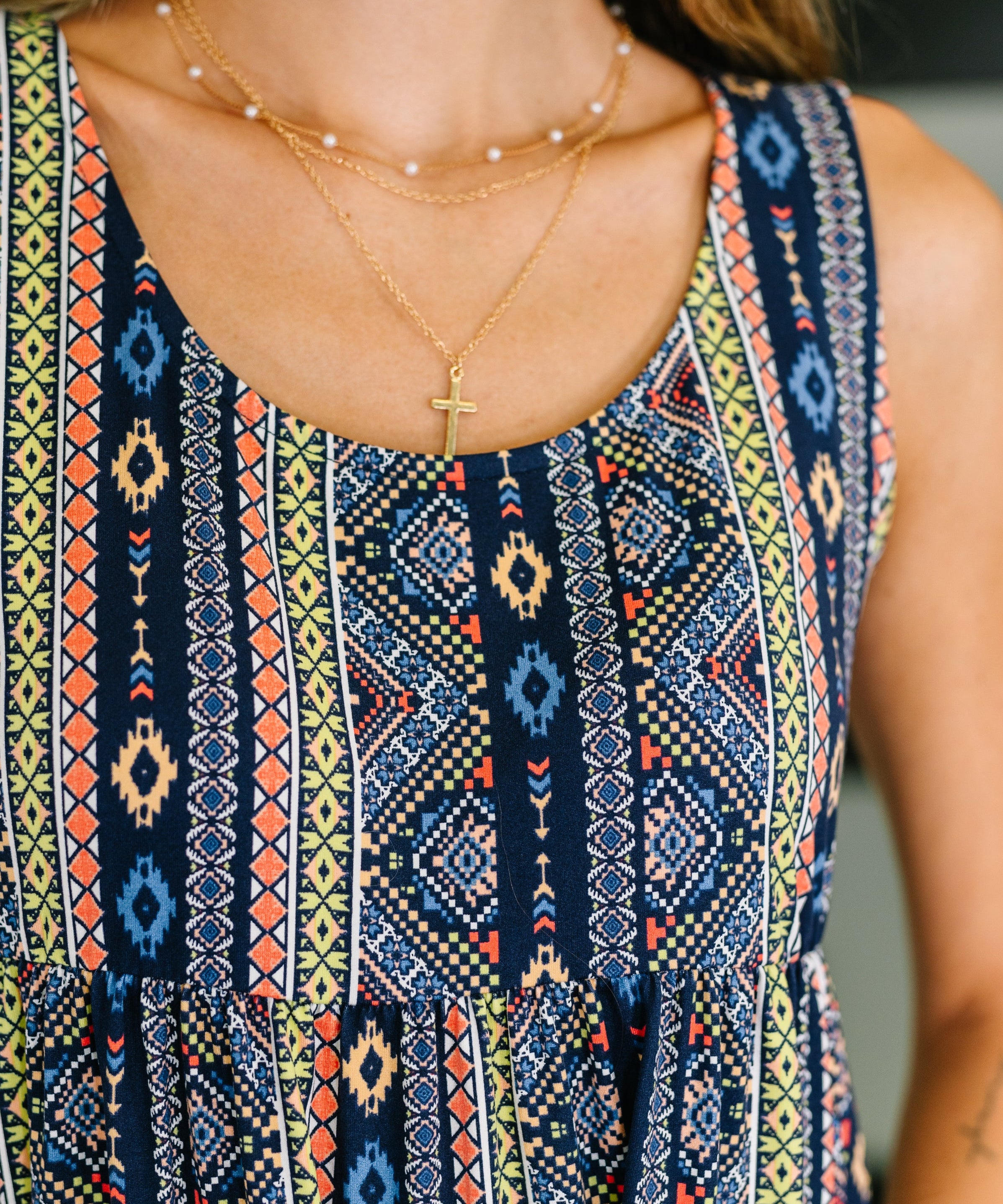 Sierra Spirit Gathered Tiered Dress in Navy