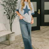 Star Stud Distressed Applique Top