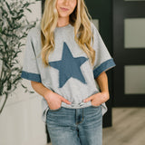 Star Stud Distressed Applique Top
