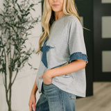 Star Stud Distressed Applique Top