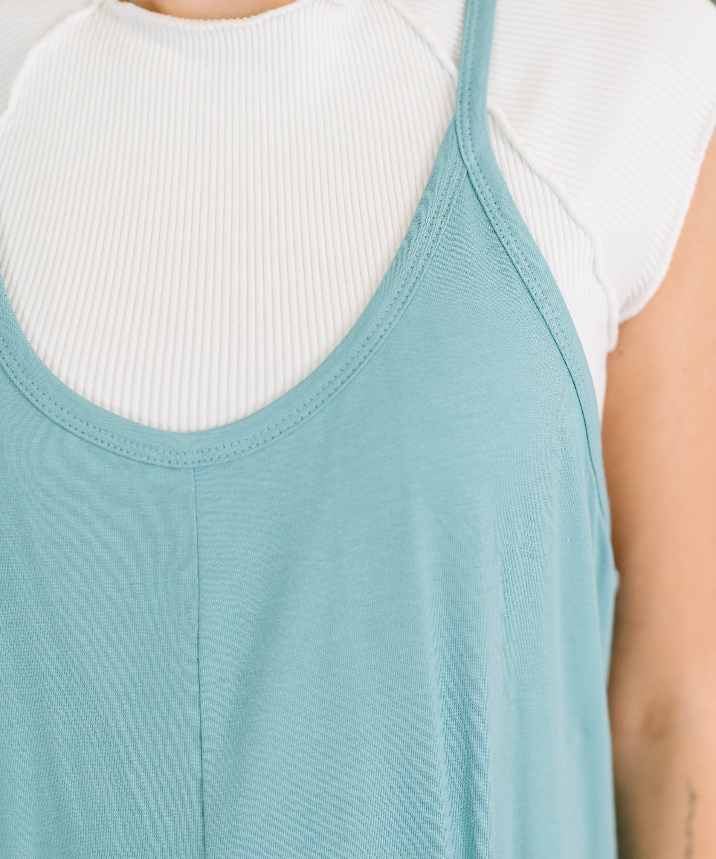Totally Me Spaghetti Strap Jumpsuit Dusty Teal