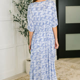 Tropical Print Gauze Kimono with Elastic Waist Tie in Periwinkle