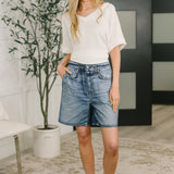Zenim Printed High Waisted Shorts in Classic Denim
