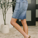 Zenim Printed High Waisted Shorts in Classic Denim