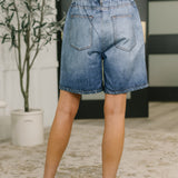 Zenim Printed High Waisted Shorts in Classic Denim