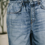 Zenim Printed High Waisted Shorts in Classic Denim