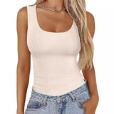 Square Neck Sleeveless Top - Women's Slim Fit Elastic Tank