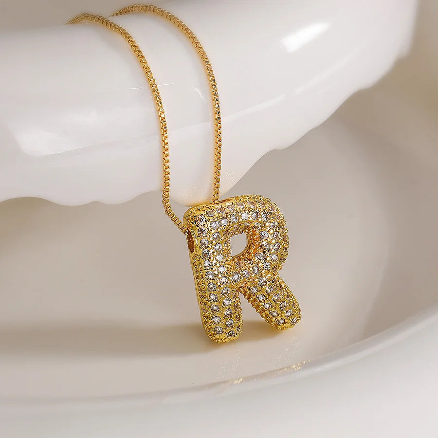 Bubble Letter Initial 18k Gold Plated
