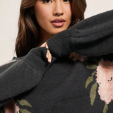 Floral Cable Knit Sweater